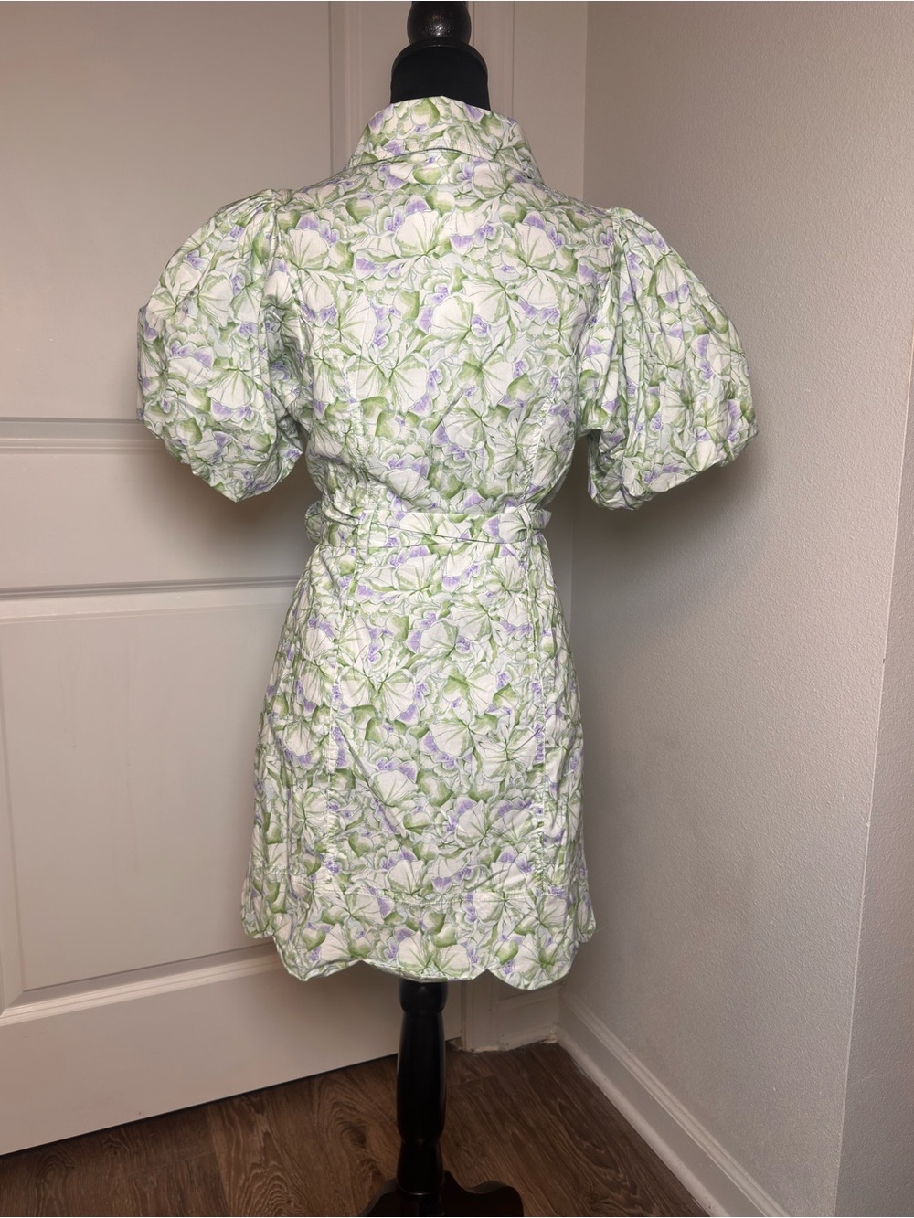 MABLE Pastel Green Floral Puff-Sleeve Shirt Dress / BNWT - Picture 2 of 4